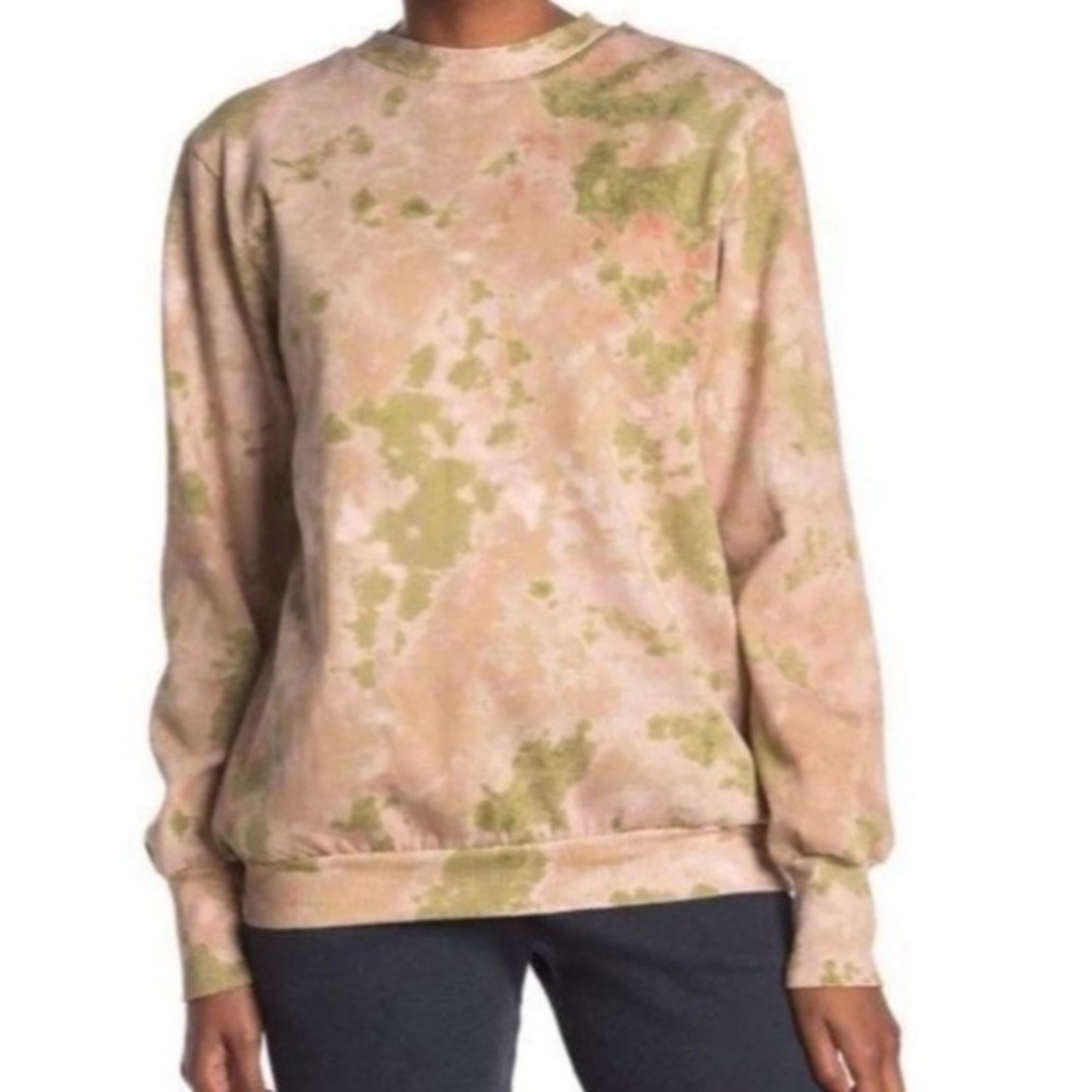 NWT AFRM MUNROE PRINTED CREW NECK SWEATSHIRT IN BLUSH OLIVE TIE DYE